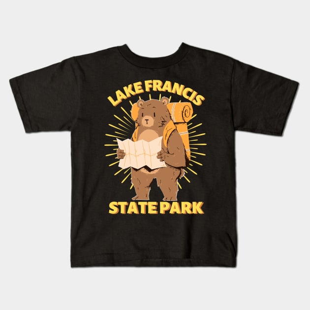 Lake Francis State Park Camping Bear Kids T-Shirt by Caring is Cool